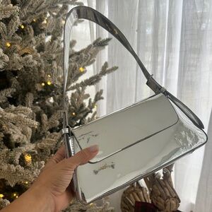 Silver and White Women's Shoulder Bag